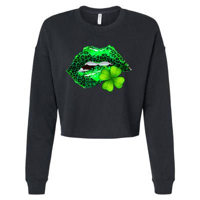 St Patrick's Day Leopard Print Lipstick Shamrock Cropped Pullover Crew
