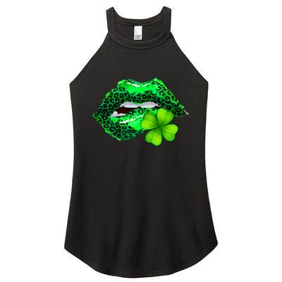 St Patrick's Day Leopard Print Lipstick Shamrock Women's Perfect Tri Rocker Tank