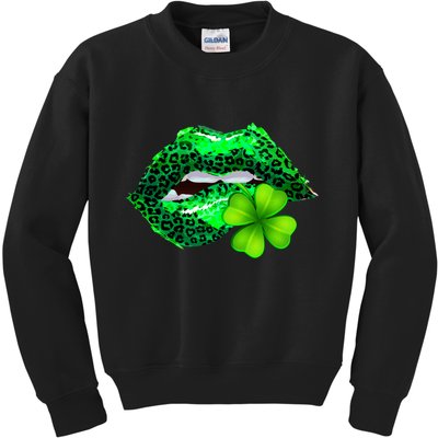 St Patrick's Day Leopard Print Lipstick Shamrock Kids Sweatshirt
