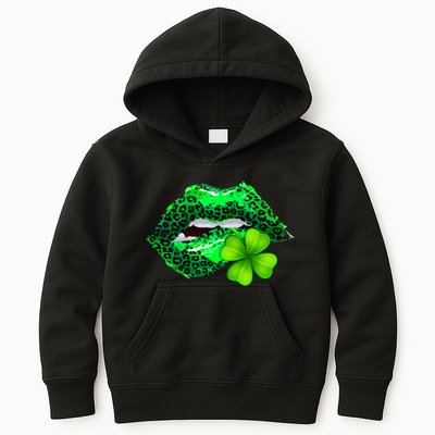 St Patrick's Day Leopard Print Lipstick Shamrock Kids Hoodie