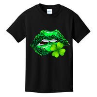 St Patrick's Day Leopard Print Lipstick Shamrock Kids T-Shirt