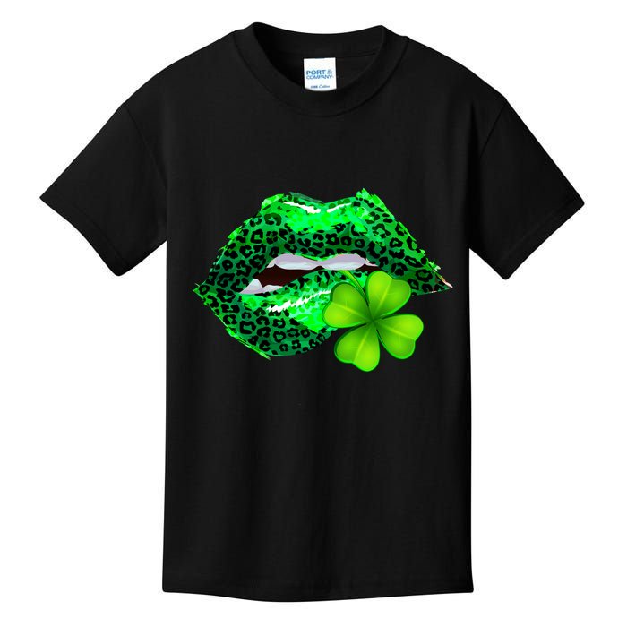 St Patrick's Day Leopard Print Lipstick Shamrock Kids T-Shirt