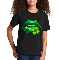 St Patrick's Day Leopard Print Lipstick Shamrock Kids T-Shirt