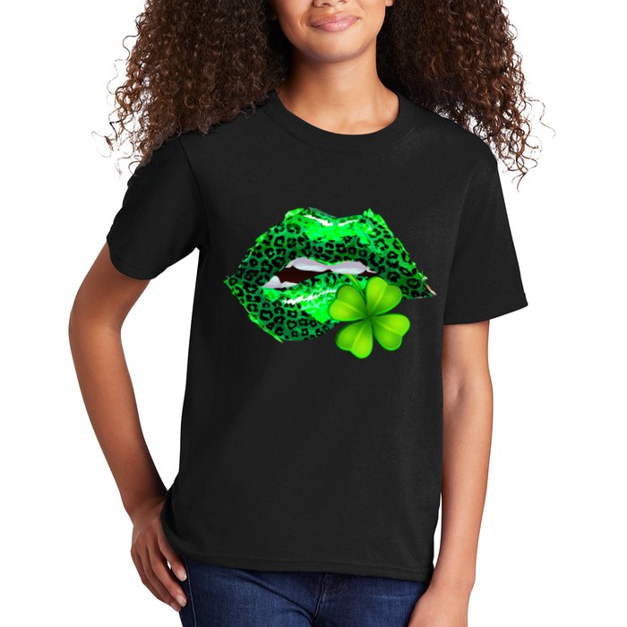 St Patrick's Day Leopard Print Lipstick Shamrock Kids T-Shirt