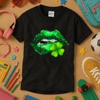 St Patrick's Day Leopard Print Lipstick Shamrock Kids T-Shirt