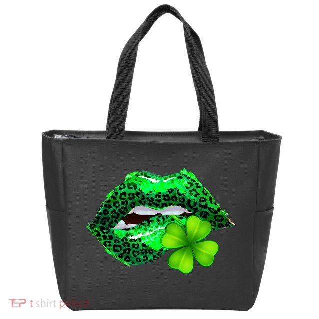 St Patrick's Day Leopard Print Lipstick Shamrock Zip Tote Bag