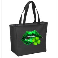 St Patrick's Day Leopard Print Lipstick Shamrock Zip Tote Bag