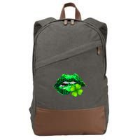St Patrick's Day Leopard Print Lipstick Shamrock Cotton Canvas Backpack