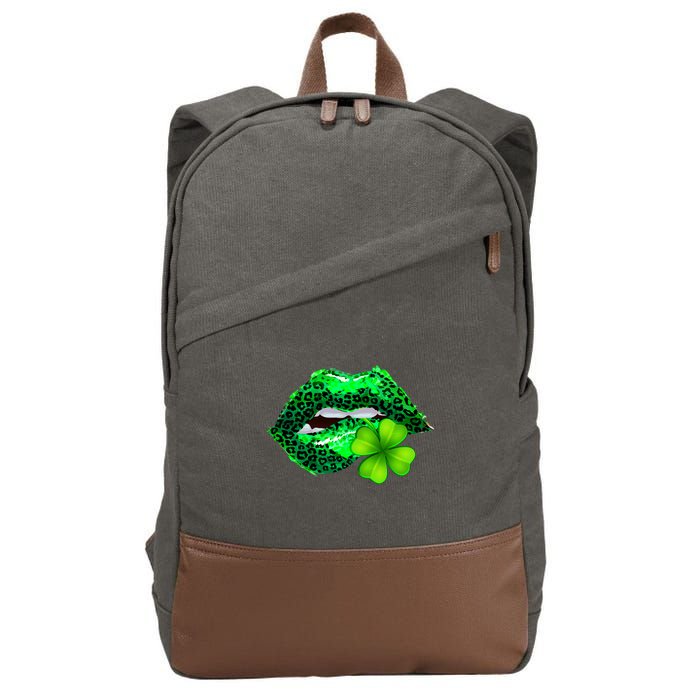 St Patrick's Day Leopard Print Lipstick Shamrock Cotton Canvas Backpack