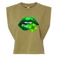 St Patrick's Day Leopard Print Lipstick Shamrock Garment-Dyed Women's Muscle Tee