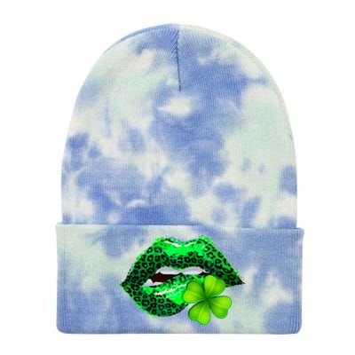 St Patrick's Day Leopard Print Lipstick Shamrock Tie Dye 12in Knit Beanie