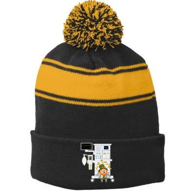 St Patrick's Day Leprechaun Anesthesia Machine Stripe Pom Pom Beanie