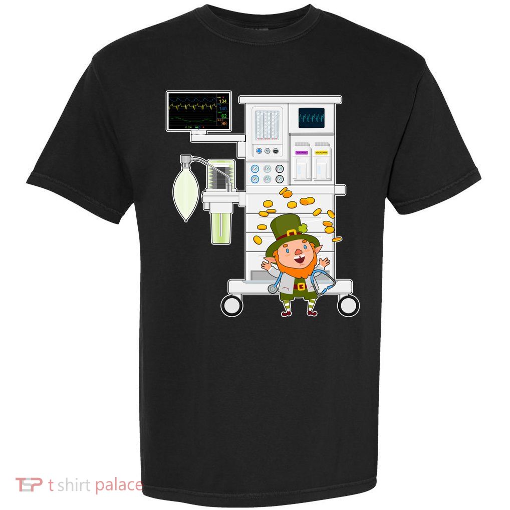 St Patrick's Day Leprechaun Anesthesia Machine Garment-Dyed Heavyweight T-Shirt