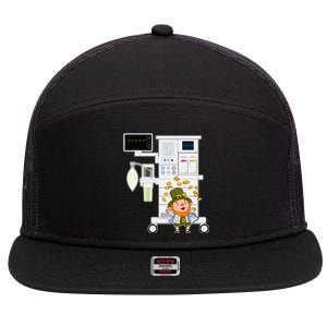 St Patrick's Day Leprechaun Anesthesia Machine 7 Panel Mesh Trucker Snapback Hat