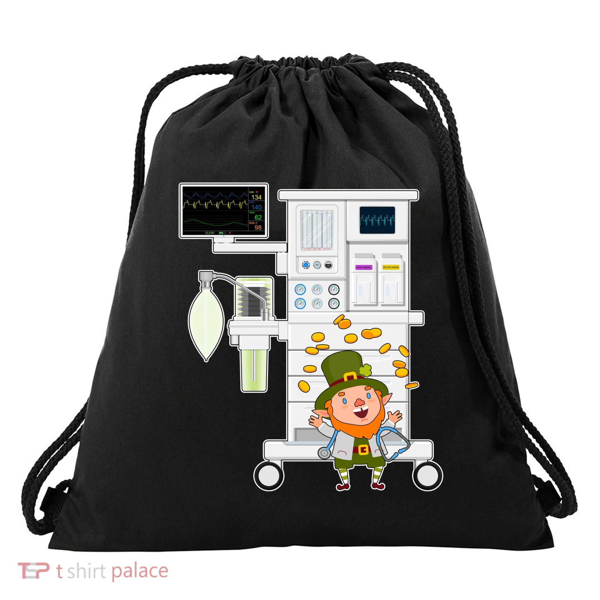 St Patrick's Day Leprechaun Anesthesia Machine Drawstring Bag