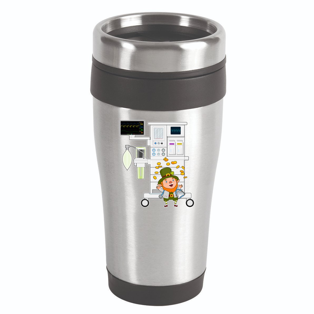 St Patrick's Day Leprechaun Anesthesia Machine 16oz Travel Tumbler