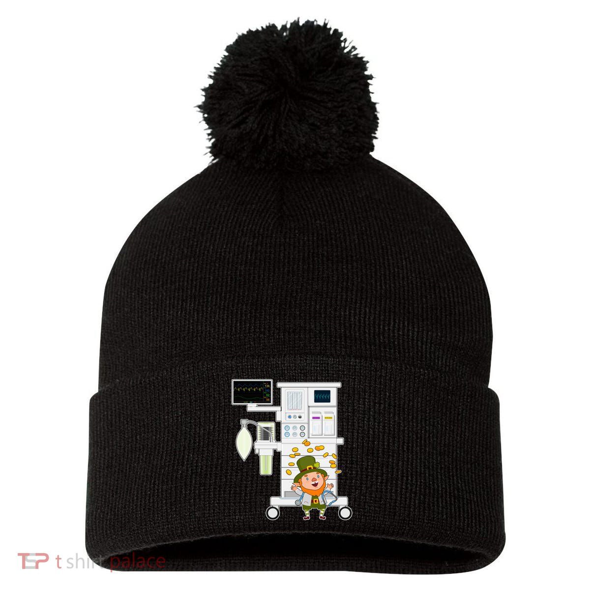 St Patrick's Day Leprechaun Anesthesia Machine Pom Pom 12in Knit Beanie