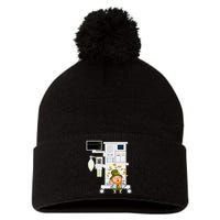 St Patrick's Day Leprechaun Anesthesia Machine Pom Pom 12in Knit Beanie
