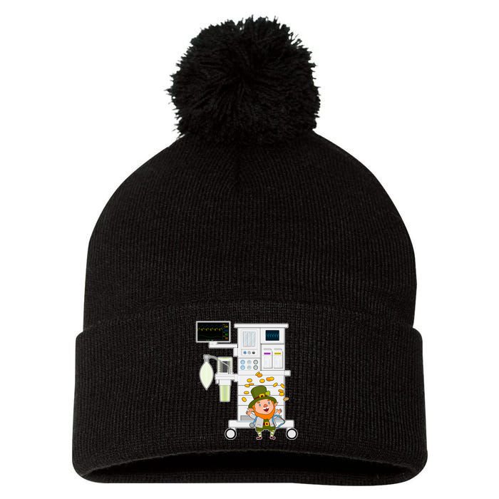 St Patrick's Day Leprechaun Anesthesia Machine Pom Pom 12in Knit Beanie