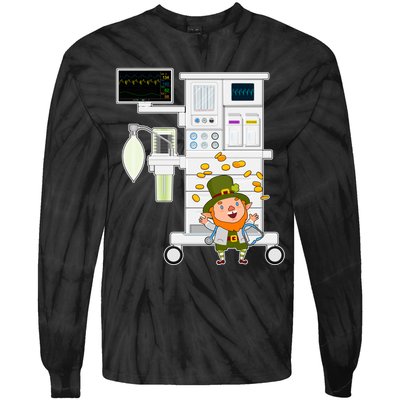 St Patrick's Day Leprechaun Anesthesia Machine Tie-Dye Long Sleeve Shirt