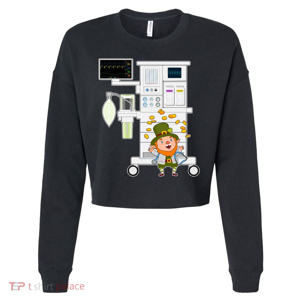 St Patrick's Day Leprechaun Anesthesia Machine Cropped Pullover Crew