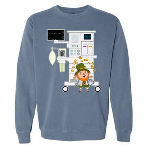 St Patrick's Day Leprechaun Anesthesia Machine Garment-Dyed Sweatshirt