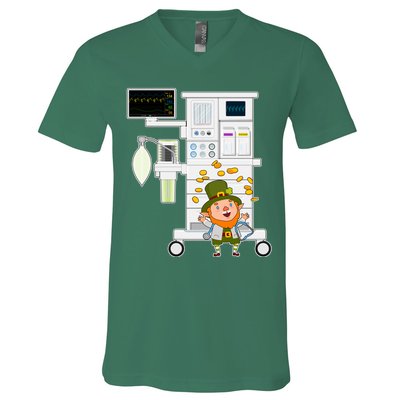 St Patrick's Day Leprechaun Anesthesia Machine V-Neck T-Shirt