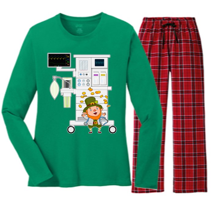 St Patrick's Day Leprechaun Anesthesia Machine Women's Long Sleeve Flannel Pajama Set 