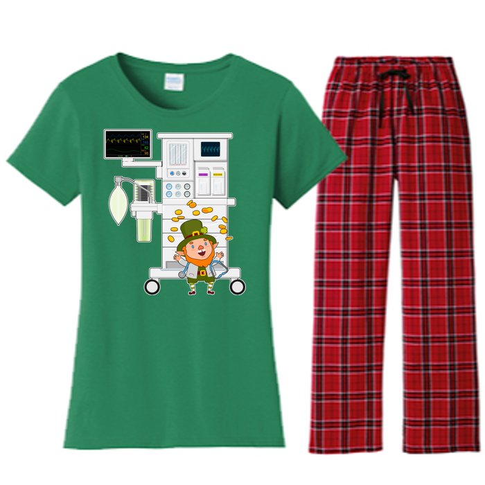 St Patrick's Day Leprechaun Anesthesia Machine Women's Flannel Pajama Set