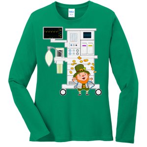 St Patrick's Day Leprechaun Anesthesia Machine Ladies Long Sleeve Shirt