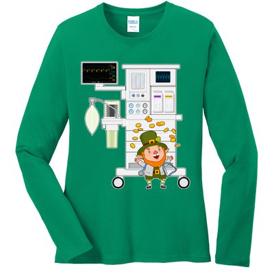 St Patrick's Day Leprechaun Anesthesia Machine Ladies Long Sleeve Shirt