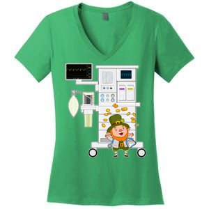 St Patrick's Day Leprechaun Anesthesia Machine Women's V-Neck T-Shirt