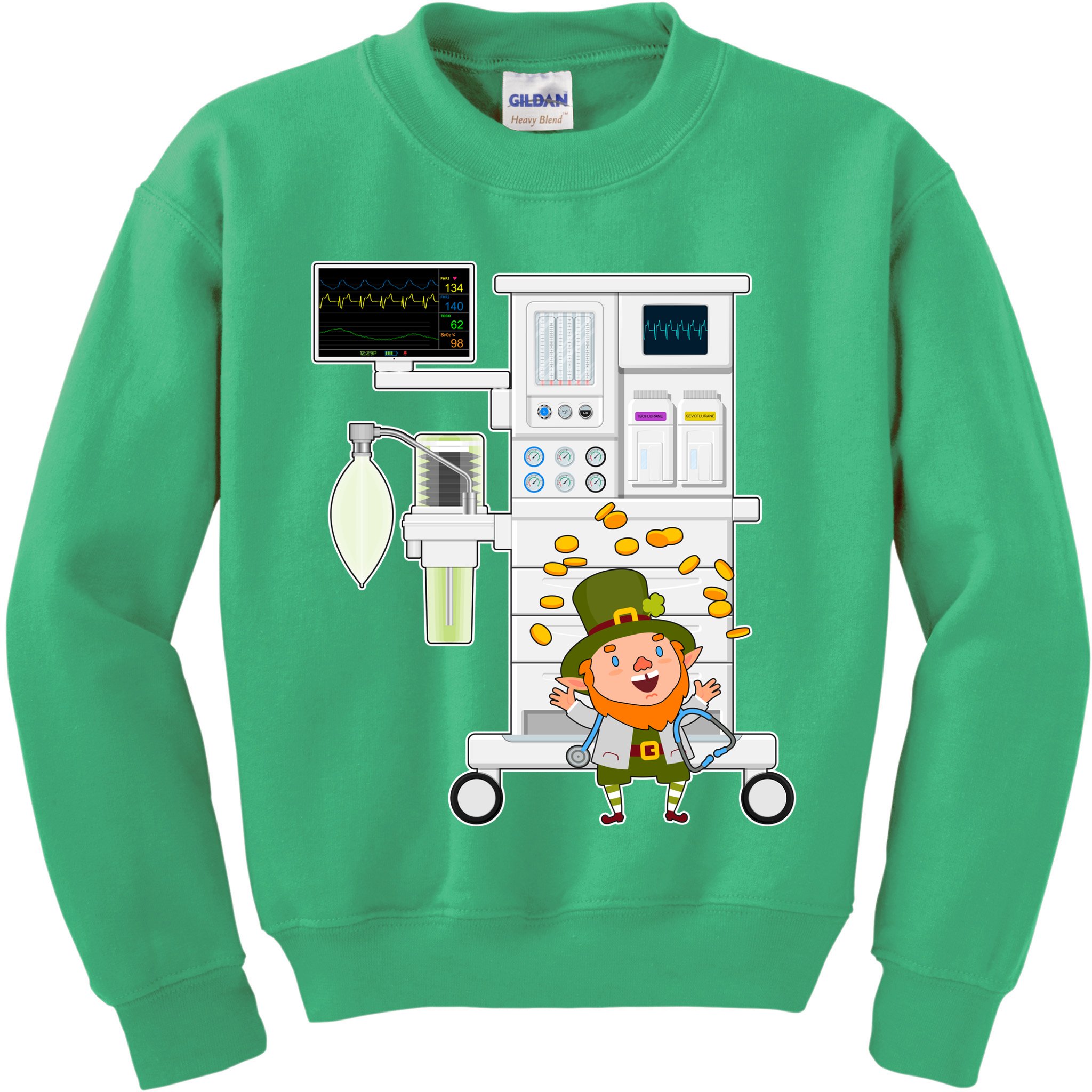 St Patrick's Day Leprechaun Anesthesia Machine Kids Sweatshirt