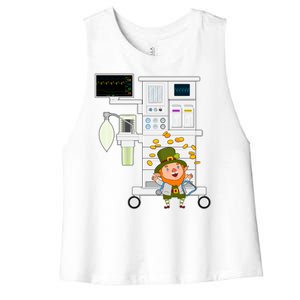 St Patrick's Day Leprechaun Anesthesia Machine Women's Racerback Cropped Tank