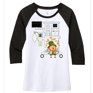 St Patrick's Day Leprechaun Anesthesia Machine Women's Tri-Blend 3/4-Sleeve Raglan Shirt