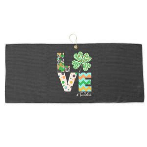 St Patrick's Day Love Teacher Life  Large Microfiber Waffle Golf Towel