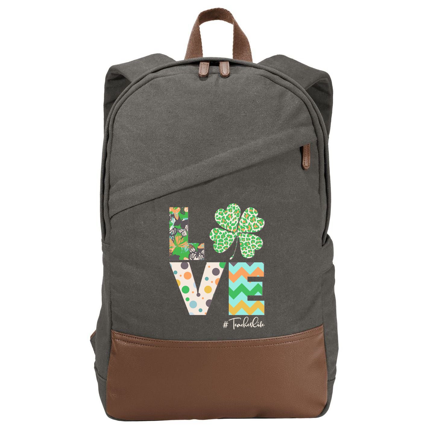 St Patrick's Day Love Teacher Life  Cotton Canvas Backpack