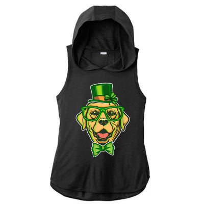 St Patrick's Day Lucky Golden Retriever Dog Ladies PosiCharge Tri-Blend Wicking Draft Hoodie Tank