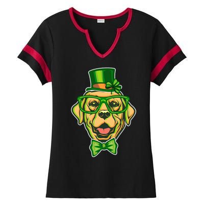 St Patrick's Day Lucky Golden Retriever Dog Ladies Halftime Notch Neck Tee