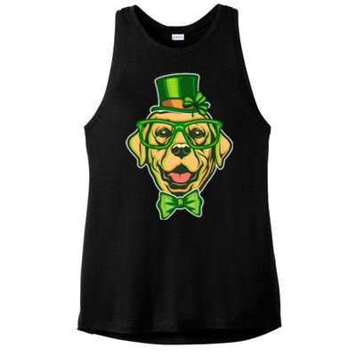 St Patrick's Day Lucky Golden Retriever Dog Ladies PosiCharge Tri-Blend Wicking Tank