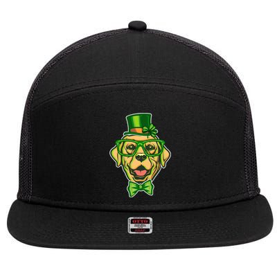 St Patrick's Day Lucky Golden Retriever Dog 7 Panel Mesh Trucker Snapback Hat