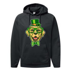 St Patrick's Day Lucky Golden Retriever Dog Performance Fleece Hoodie