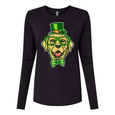 St Patrick's Day Lucky Golden Retriever Dog Womens Cotton Relaxed Long Sleeve T-Shirt