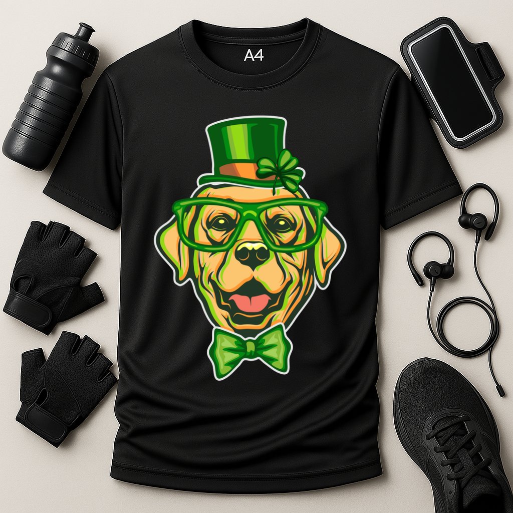 St Patrick's Day Lucky Golden Retriever Dog Cooling Performance Crew T-Shirt