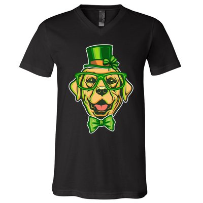 St Patrick's Day Lucky Golden Retriever Dog V-Neck T-Shirt