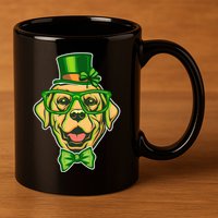 St Patrick's Day Lucky Golden Retriever Dog 11oz C Handle Ceramic Mug