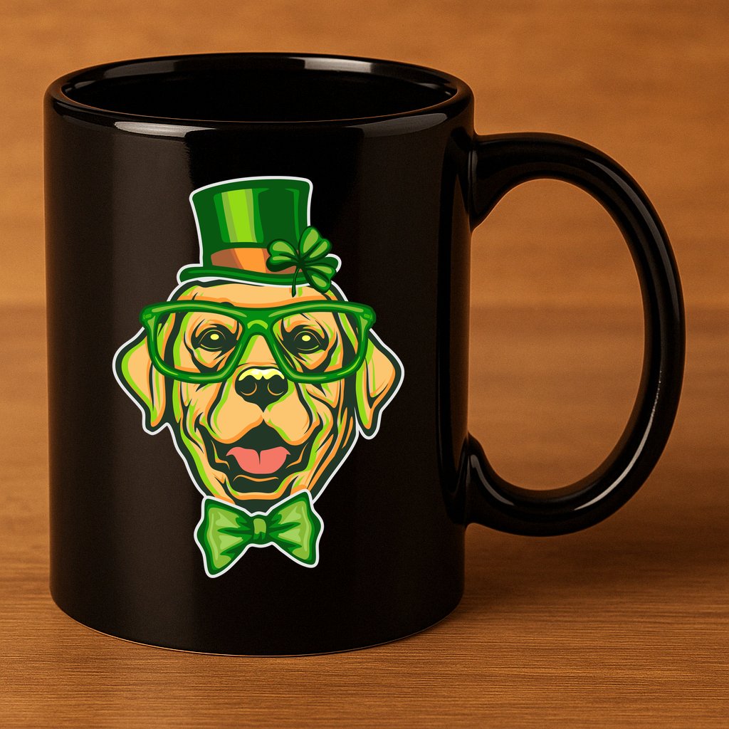 St Patrick's Day Lucky Golden Retriever Dog 11oz C Handle Ceramic Mug