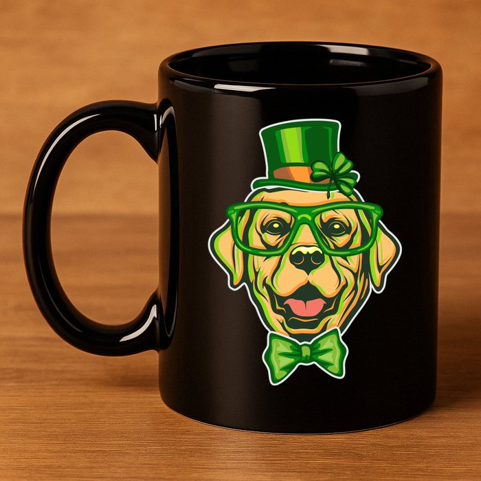 St Patrick's Day Lucky Golden Retriever Dog 11oz C Handle Ceramic Mug