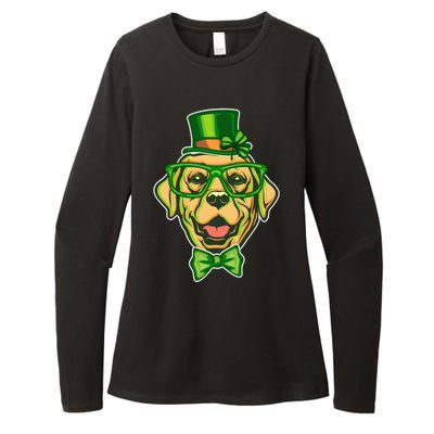 St Patrick's Day Lucky Golden Retriever Dog Womens CVC Long Sleeve Shirt