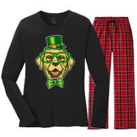 St Patrick's Day Lucky Golden Retriever Dog Women's Long Sleeve Flannel Pajama Set 